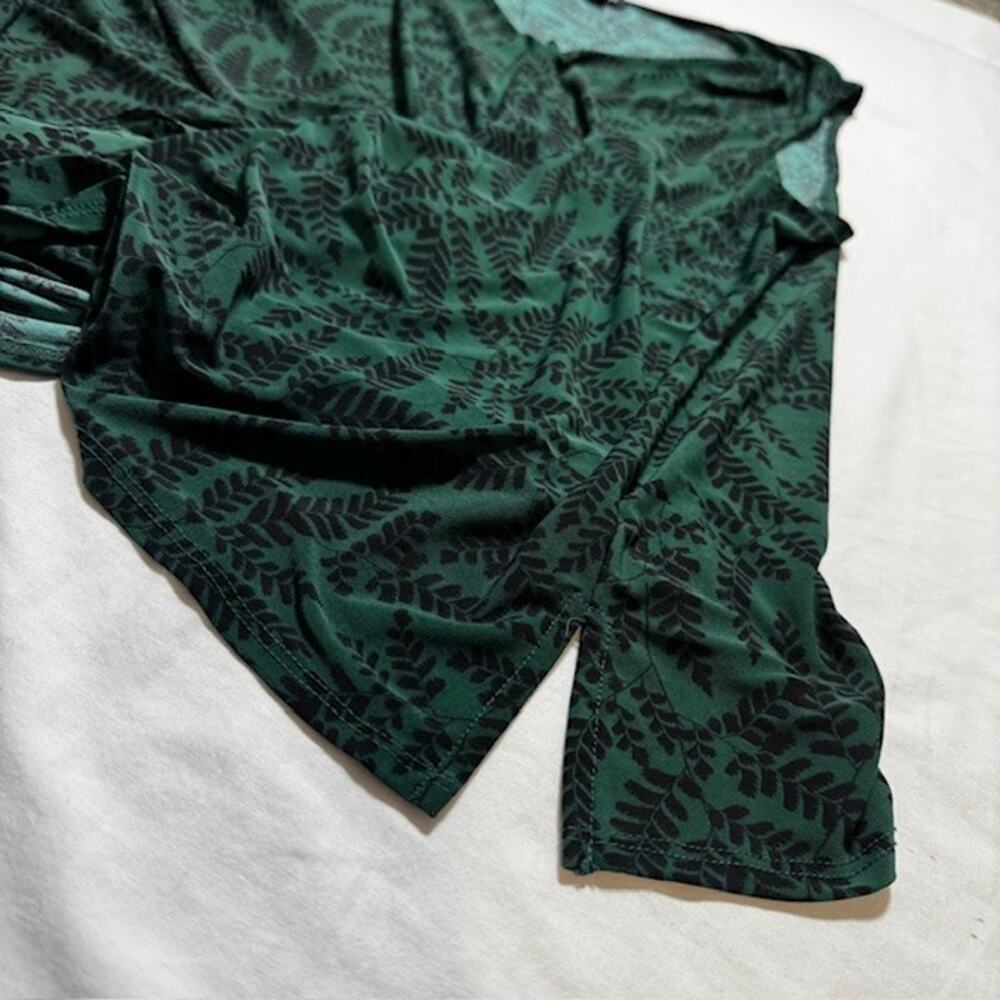 Roz & Ali 2X Green Fern Botanical Print Ruffle Chiffon Tank Blouse Plus Size - Picture 5 of 5